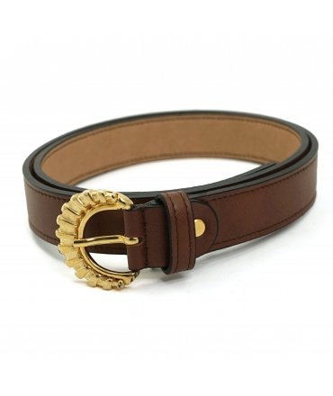 VSI SUNNY Ceinture en cuir teint végétalien avec boucle ronde décorée en or fabriquée à la main Fabriqué en Italie