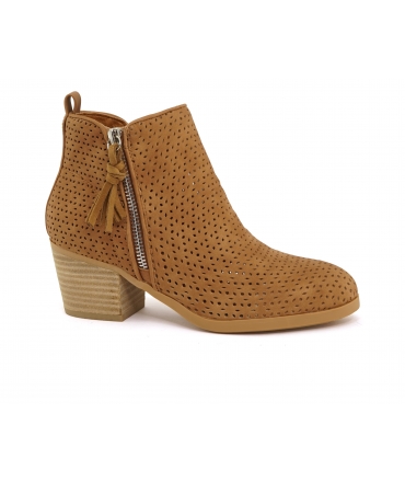 REFRESH Botines veganos perforados Mujer microfibra tacón doble cremallera