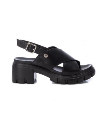 REFRESH Schwarze vegane Sandalen mit überkreuztem Absatz und Slingback-Plateau