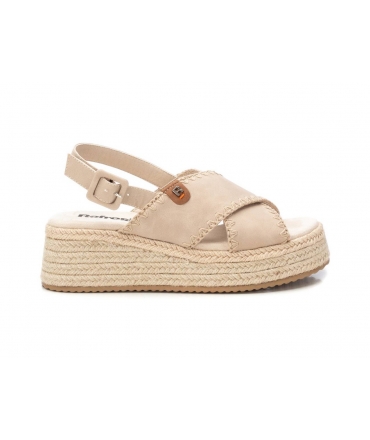 REFRESH Vegane Slingback Sandalen Damen Beige Keilabsatz Cross Plateau