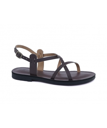VSI MAYA Dunkelbraune, apfelgewebte, vegane flache Sandalen Made in Italy