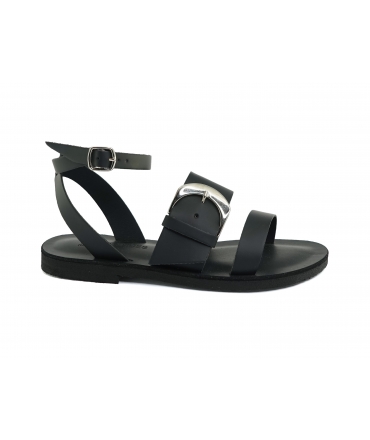 VSI MALIKA Sandales basses vegan noires à la pomme avec bandes à boucle réglables Made in Italy