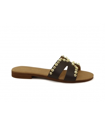 VSI MES chaussons éco vegan marron avec clous dorés Made in Italy