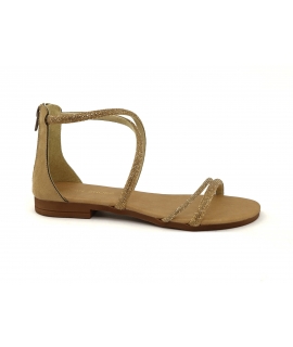 VSI VESTA Low jeweled vegan gold sandals with zip closed heel Made in Italy