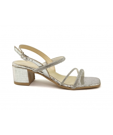 VSI ALMA Sandali vegan gioiello tacco largo argento brillanti squadrati Made in Italy ec
