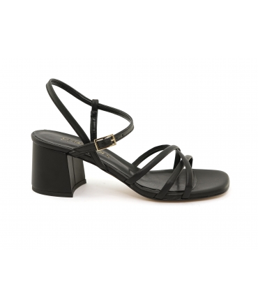 VSI NIVA Schwarze vegane Damensandalen Maisgeflecht eckige Zehen Fersenriemen Made in Italy