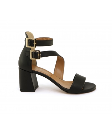 VSI KAIA Schwarze Maissandalen mit breitem Absatz, vegane Schuhe Made in Italy