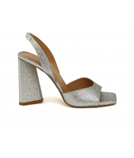 VSI NEVA Sandali Slingback vegan glitter argento tacco largo squadrati Made in Italy