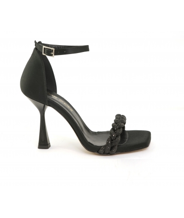 VSI ARI Sandali vegan eleganti neri punta squadrata tacco tallone chiuso Made in Italy