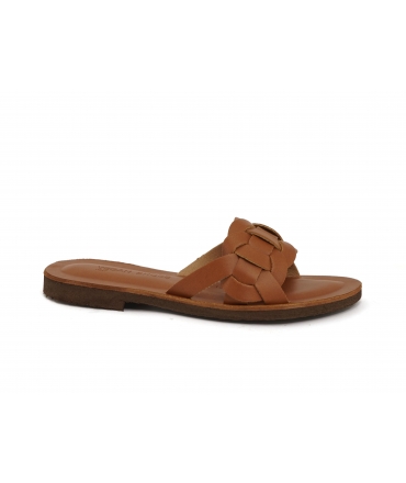 VSI NISSA Ciabatte mela marroni fascia intreccio scarpe vegan Made in Italy