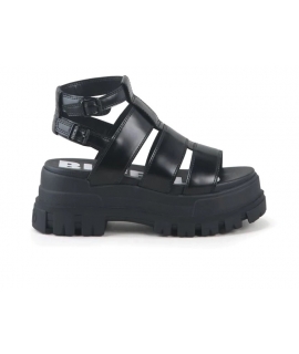 BUFFALO Vegan ASPHA GLD negro sandalias plataforma mujer cuña bandas gruesas