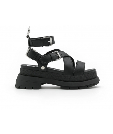BUFFALO Vegan RUDE UP nere fibbie sandali platform donna zeppa chunky fasce stile gladiatore scarpe vegane