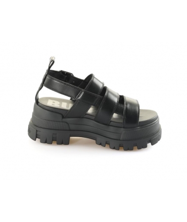 BUFFALO Sandalias de mujer Vegan ASPHA FSH negro con plataforma y bandas gruesas en cuña