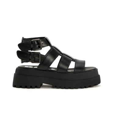BUFFALO Vegan PLUTO GLD sandali neri platform donna zeppa chunky fasce