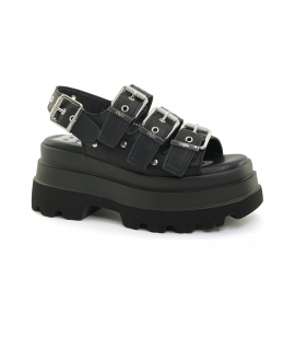 BUFFALO Sandales hautes noires à plateforme et boucles compensées pour femme JUPITER ATHENA Vegan