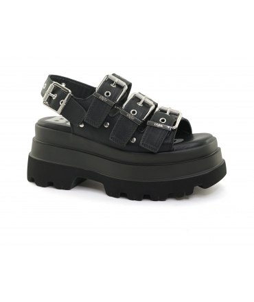 BUFFALO Vegan JUPITER ATHENA sandali alti neri platform donna zeppa fibbie