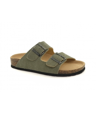 BIONATURA Unisex vegane Hausschuhe grüner Stoff zwei Bänder weiches Fussbett Made in Italy
