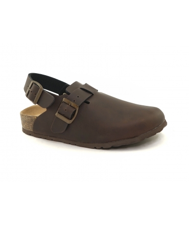 Pantuflas cerradas veganas BIONATURA unisex con tira en el talón color marrón oscuro. Fabricadas en Italia.