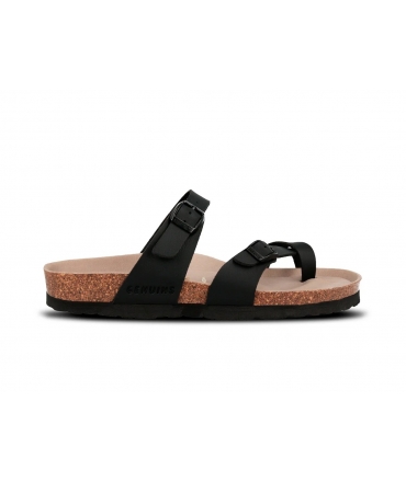 GENUINS DUBLIN VEGAN schwarze Herren Hausschuhe Flip Flops Korkschnallen