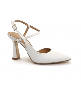 VSI LOVIE Hochzeitsschuhe, vegan, glitzernd, breiter Absatz, Spule, hohe Sandalen, geschlossene Spitze, hergestellt in Italien