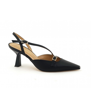 VSI TAILA Schwarze vegane Pumps mit spitzer Spitze und Riemenabsatz, Made in Italy
