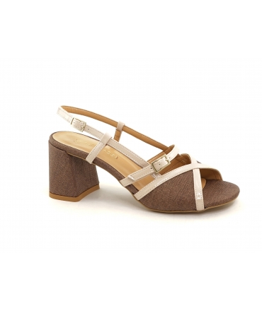 VSI CIPRI sandali vegani slingback bicolore rafia cinturini vernice tacco largo Made in Italy