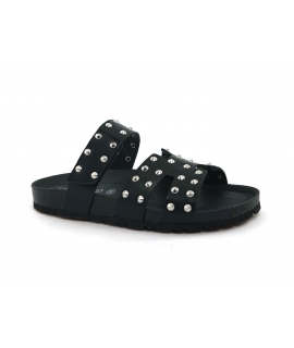 Chaussons noirs vegan GRUNLAND SARA pour femmes, bande H, clous velcro