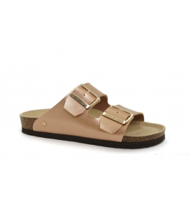 GENUINS HONOLULU VEGAN SHINY Damen Slipper rosa laminiertes Doppelkorkband