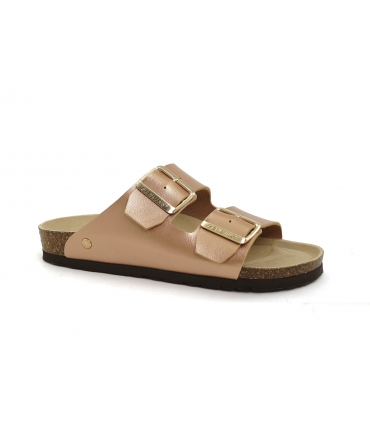 GENUINS HONOLULU VEGAN SHINY women's slippers pink laminated double cork band