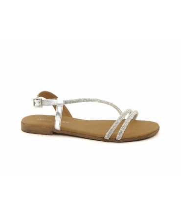 VSI FLORA elegant low sandals vegan silver rhinestone strap Made in Italy