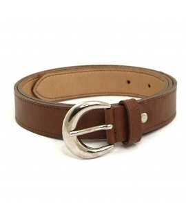 VSI VIV Ceinture végétalienne marron maïs avec boucle ronde en argent, fabriquée à la main Made in Italy