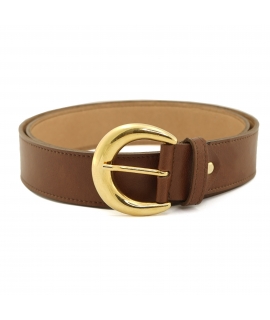 VSI INVI Ceinture haute végétalienne marron maïs avec grande boucle ronde en or fabriquée à la main Made in Italy