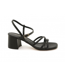 VSI NIVA Sandales véganes noires pour femmes tressage maïs bout carré bride talon Made in Italy