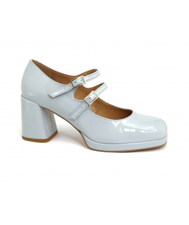 VSI DAISY Mary Jane vegan light blue patent leather double strap platform wide heel made in Italy
