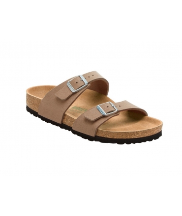 BIRKENSTOCK chaussons végétaliens Sidney gris double boucle pour femmes chaussures végétaliennes