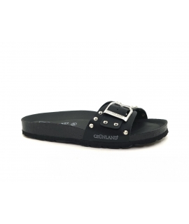 GRUNLAND vegan SARA ciabatte donna monofascia nere fibbia borchie