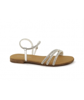 VSI ANTEA sandali eleganti bassi vegan strass argento cinturino Made in Italy