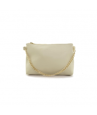 VSI ENVIE Bolso de mano blanco vegano para mujer, bandolera ajustable con cadena y cremallera.