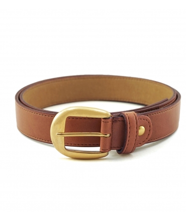 Ceinture vegan marron pomme VSI SIBA avec boucle dorée arrondie Fabriquée en Italie