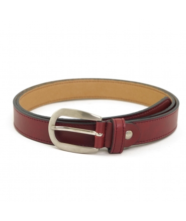 VSI ELIS Red vegan belt with elongated silver buckle, handmade in Italy