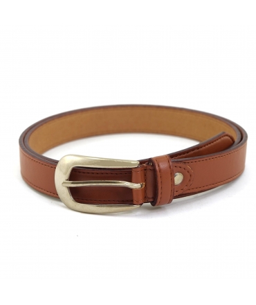 Ceinture végétalienne VSI OZA marron fine pomme boucle allongée argent fabriquée en Italie