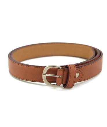 VSI SIRA Thin vegan belt in brown apple with round silver buckle