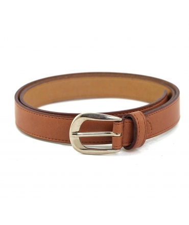VSI NIRA Apple brown vegan belt with rounded silver buckle