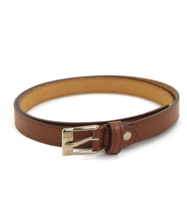Ceinture végétalienne VSI AXI fine marron avec boucle carrée argentée fabriquée en Italie