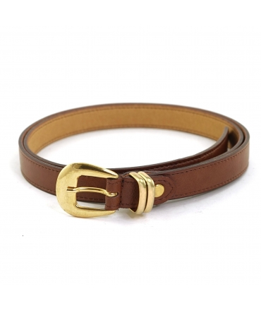 VSI DARI Thin vegan belt in brown with gold buckle and double gold loop, Made in Italy