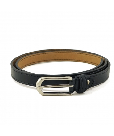 Ceinture noire vegan VSI ZEST en forme de pomme fine et boucle allongée argentée, fabriquée en Italie