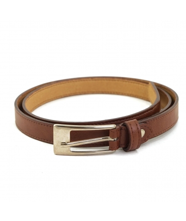 Cinturón vegano fino VSI AVEN marrón con hebilla plateada rectangular. Fabricado en Italia.