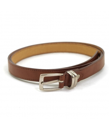 Cinturón vegano VSI BRIXA fino marrón rectangular con hebilla plateada. Fabricado en Italia.