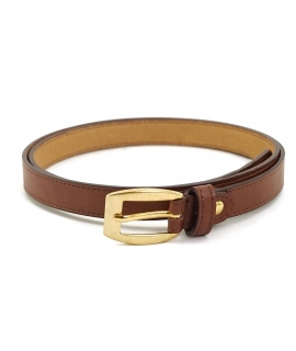 Ceinture fine vegan VSI VELLA en cuir marron avec boucle allongée dorée Fabriquée en Italie