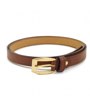 Ceinture fine vegan VSI VELLA en cuir marron avec boucle allongée dorée Fabriquée en Italie